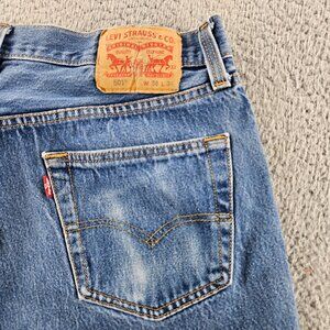 Levis Jeans Mens 36x34 (fits 32x30) Blue 501 Straight Leg Button Fly